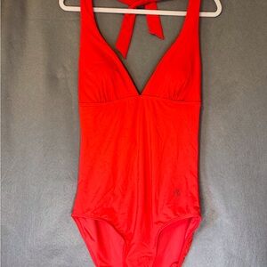 Draper James Red One Piece Swimsuit with Plunging V-Neckline. NWOT